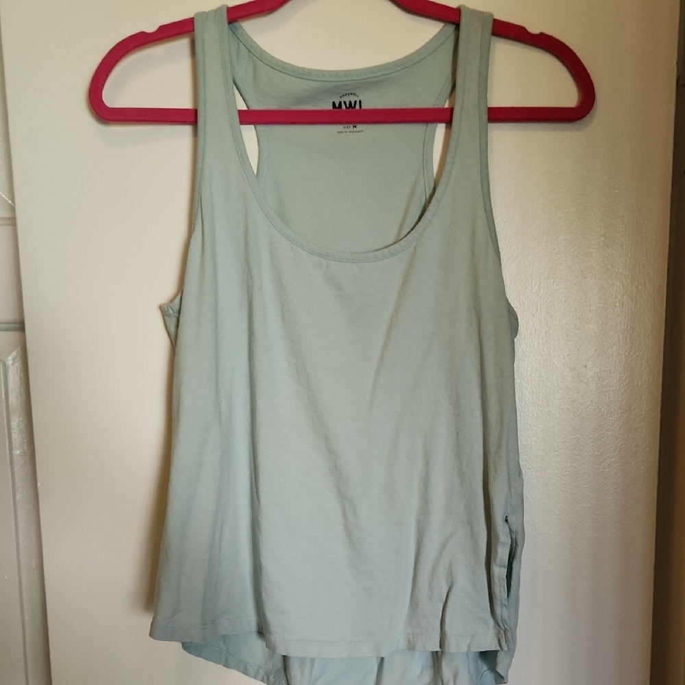 Madewell MWL Light Blue Green Comfy Racer Back Side Slit Scoop Neck Tank Top